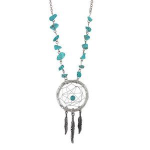 Ashley Cooper Long Dream Catcher Necklace Silver/Turquoise NWT
